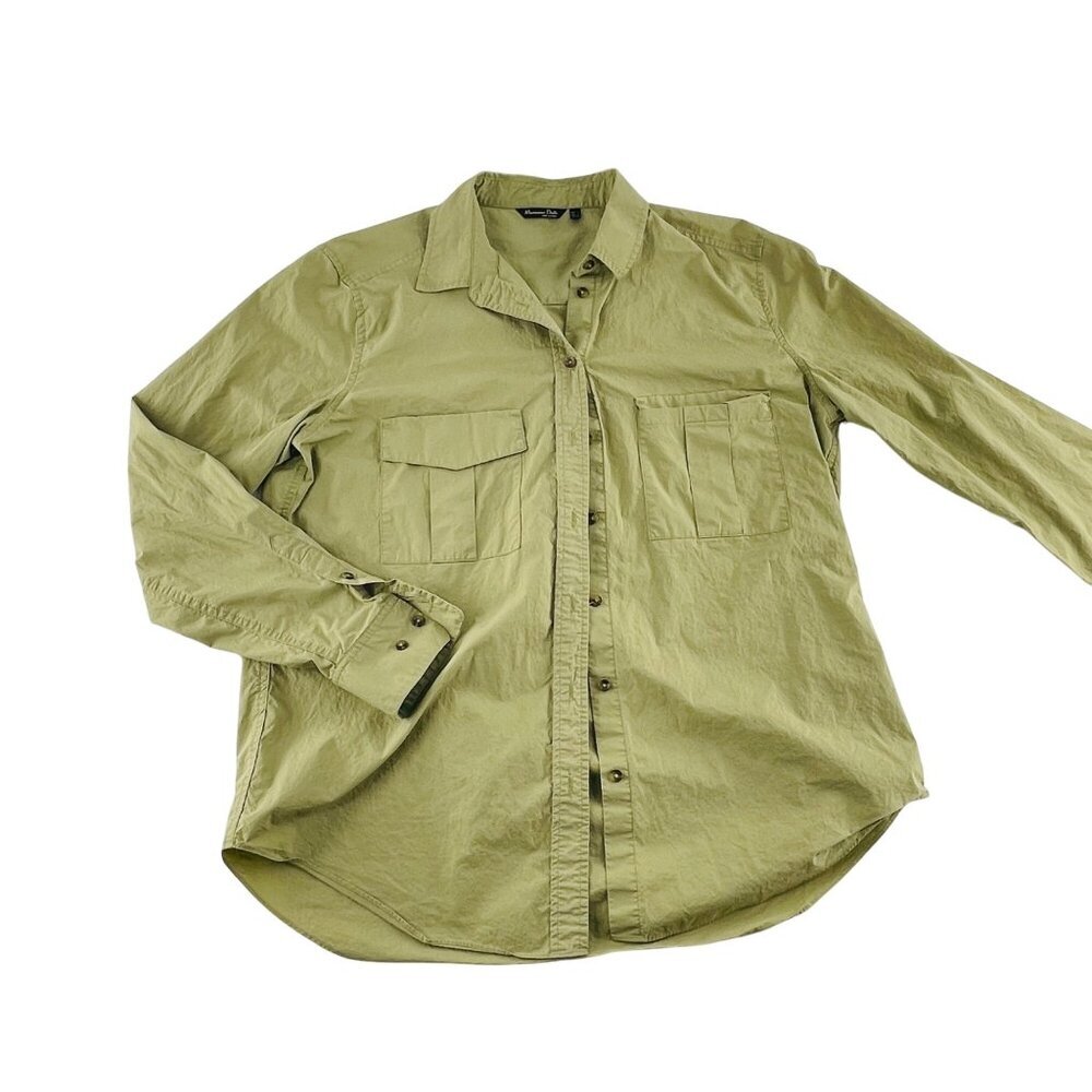 Massimo‎ Dutti Women's Long Sleeve Olive Green Shirt Size Large Button Down